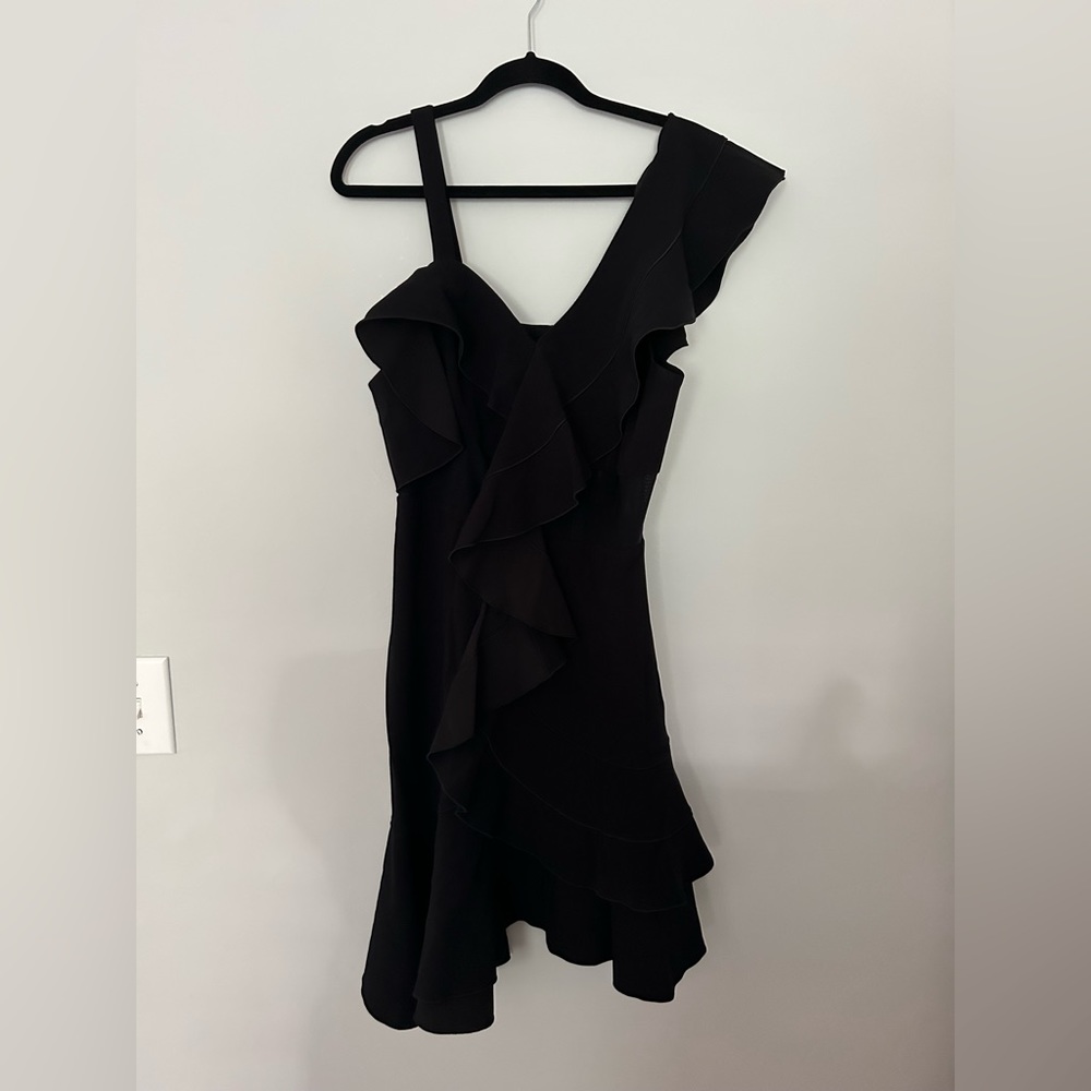 Proenza Schouler Black Asymmetrical Ruffle Mini Dress - Picture 3 of 14